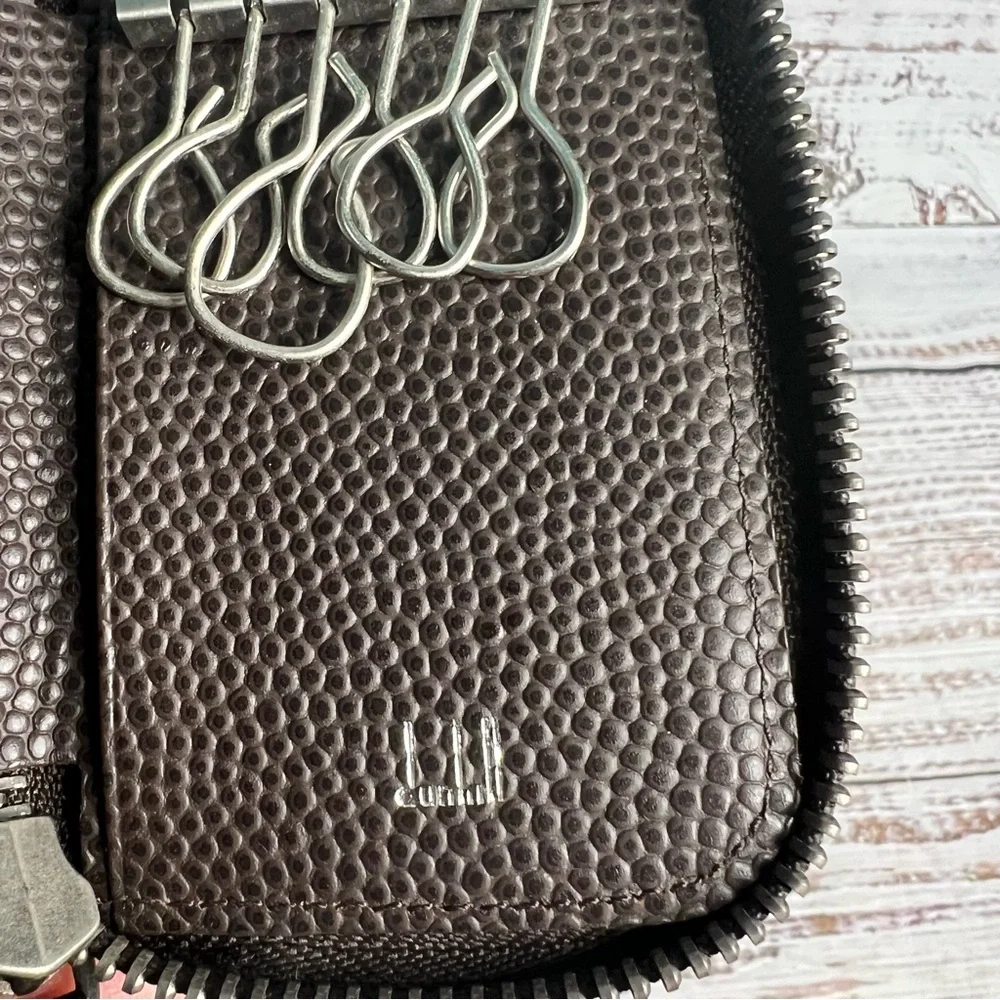 Dunhill Key Case 6 Canvas and Leather‎ Long Tail Logo Pebbled Leather Canvas